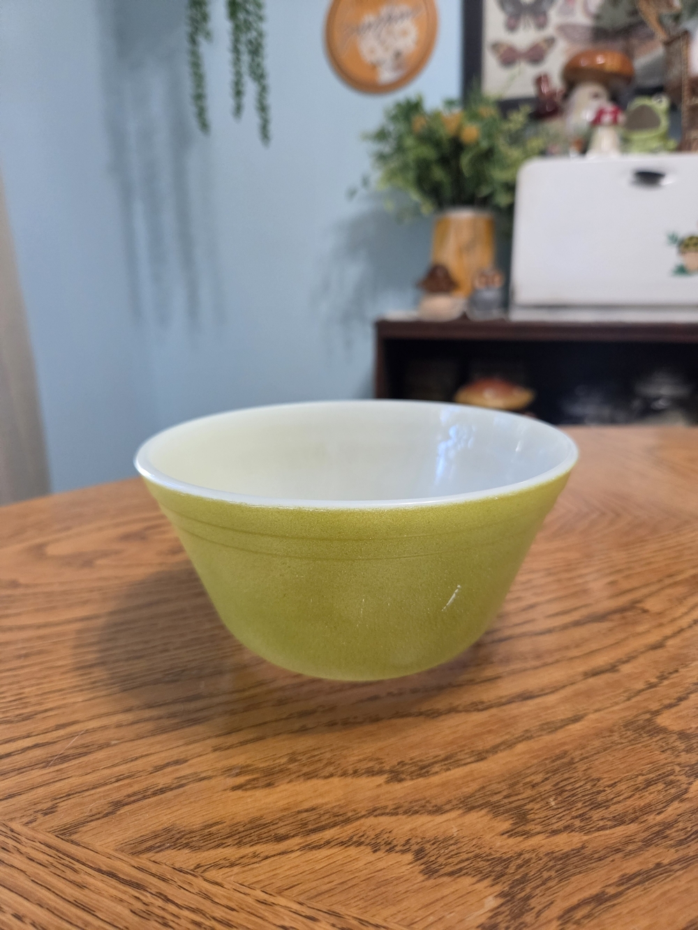 Vintage Fire-King Anchor Hocking Avocado Green Milk Glass Mixing Bowl